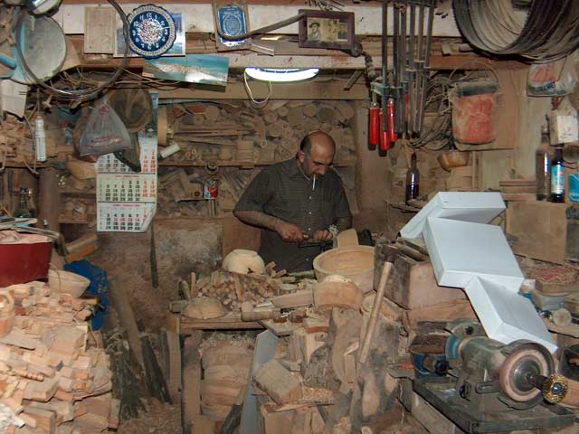 Mr. Ali Riza Vatandas is working in his wooden gift workshop (26-7-2005)